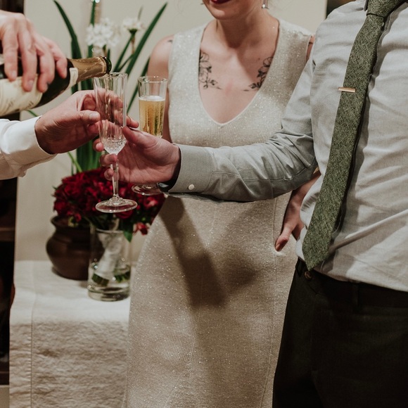 Tea-length Silver Knit Dress - Picture 4 of 9